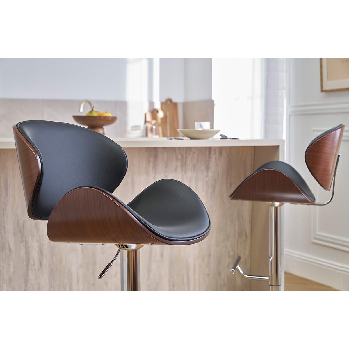 BARHOCKER Schwarz Holz WALNUT - Dunkelbraun/Schwarz, Textil (53/114/53cm) - Miliboo