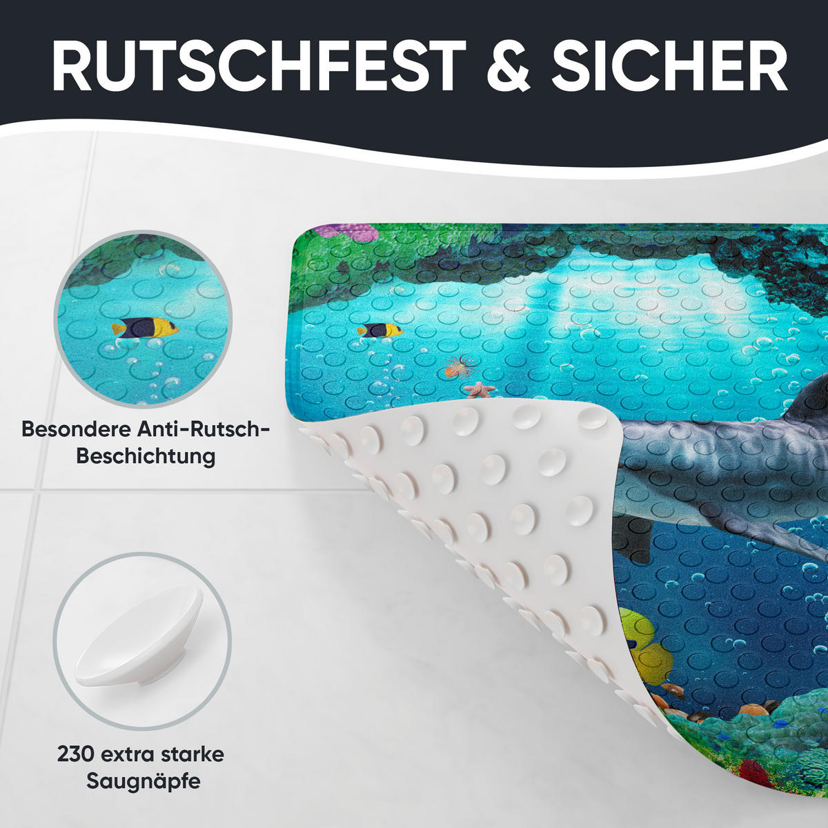 BADEMATTE Delphin Korallen - Blau, Kunststoff (53/53cm) - Sanilo