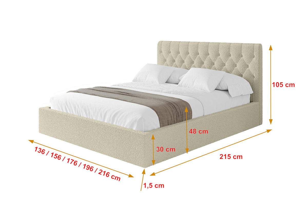 POLSTERBETT mit Bettkasten und Lattenrost, Bett mit Matratze H3/H4 - RENO 200x200 Beige - Taupe, Holzwerkstoff/Textil (200/200cm) - ALTDECOR