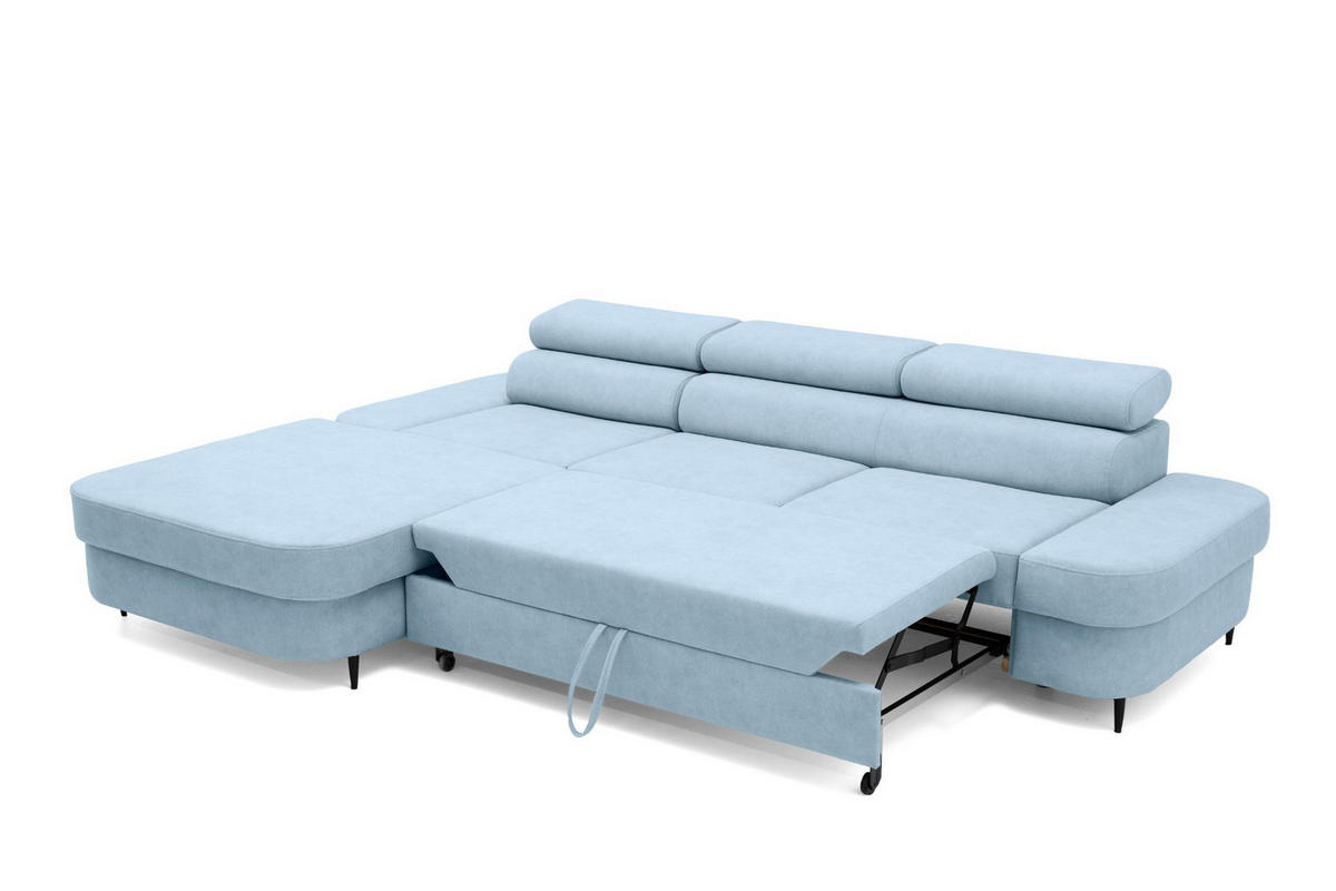 ECKSOFA JAZZ L Links mit Schlaffunktion 127x216 Velours Hellblau - Schwarz/Hellblau, Holz/Textil (285/237cm) - Muffo