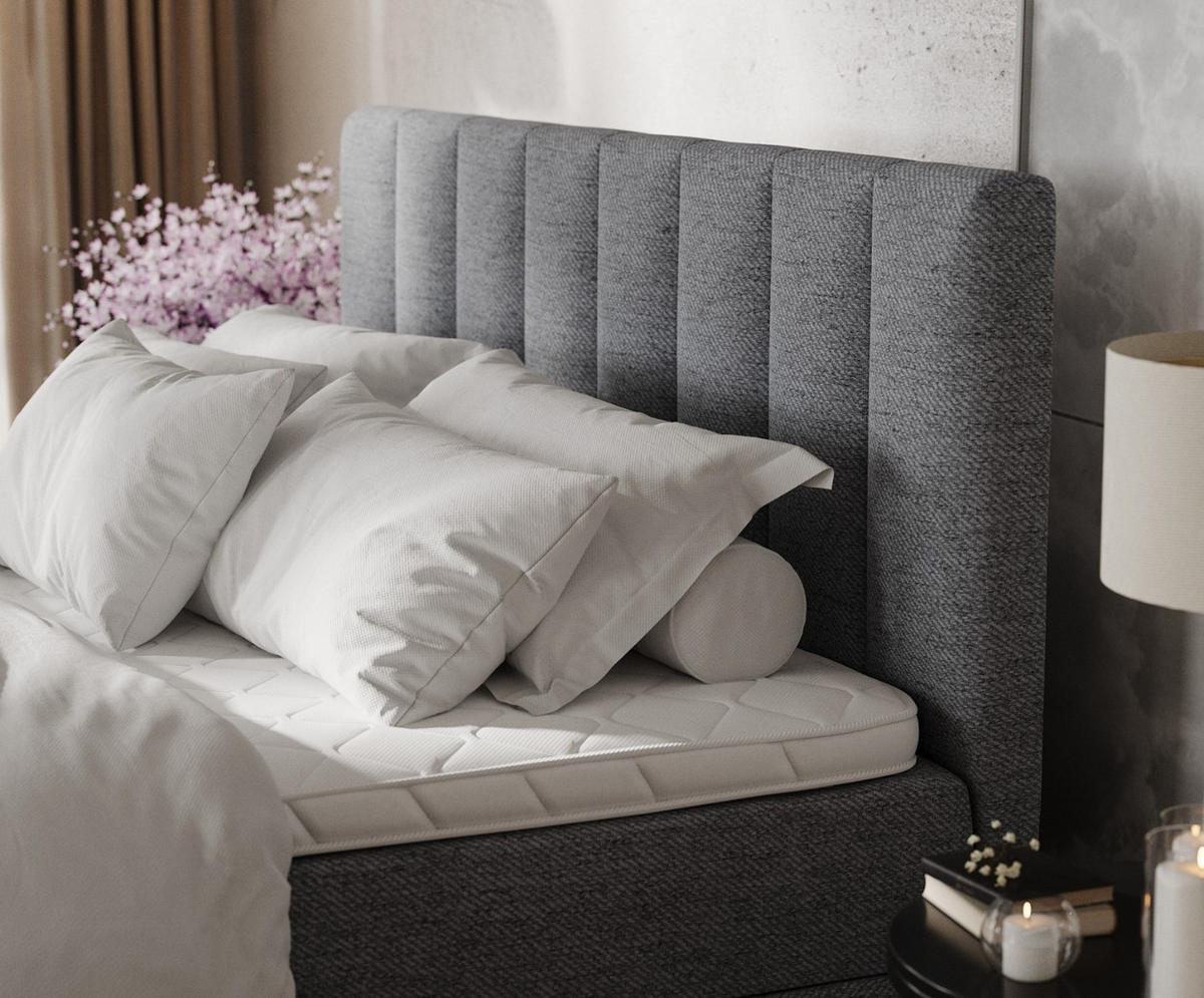 BOXBETT Lusso 200/200 cm Grau im Neve Stoff - Schwarz/Grau, Holz/Holzwerkstoff (200/200cm) - AltaBeds