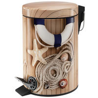 KOSMETIKEIMER Maritime - Beige/Dunkelblau, Kunststoff/Metall (17/25/25cm) - Sanilo