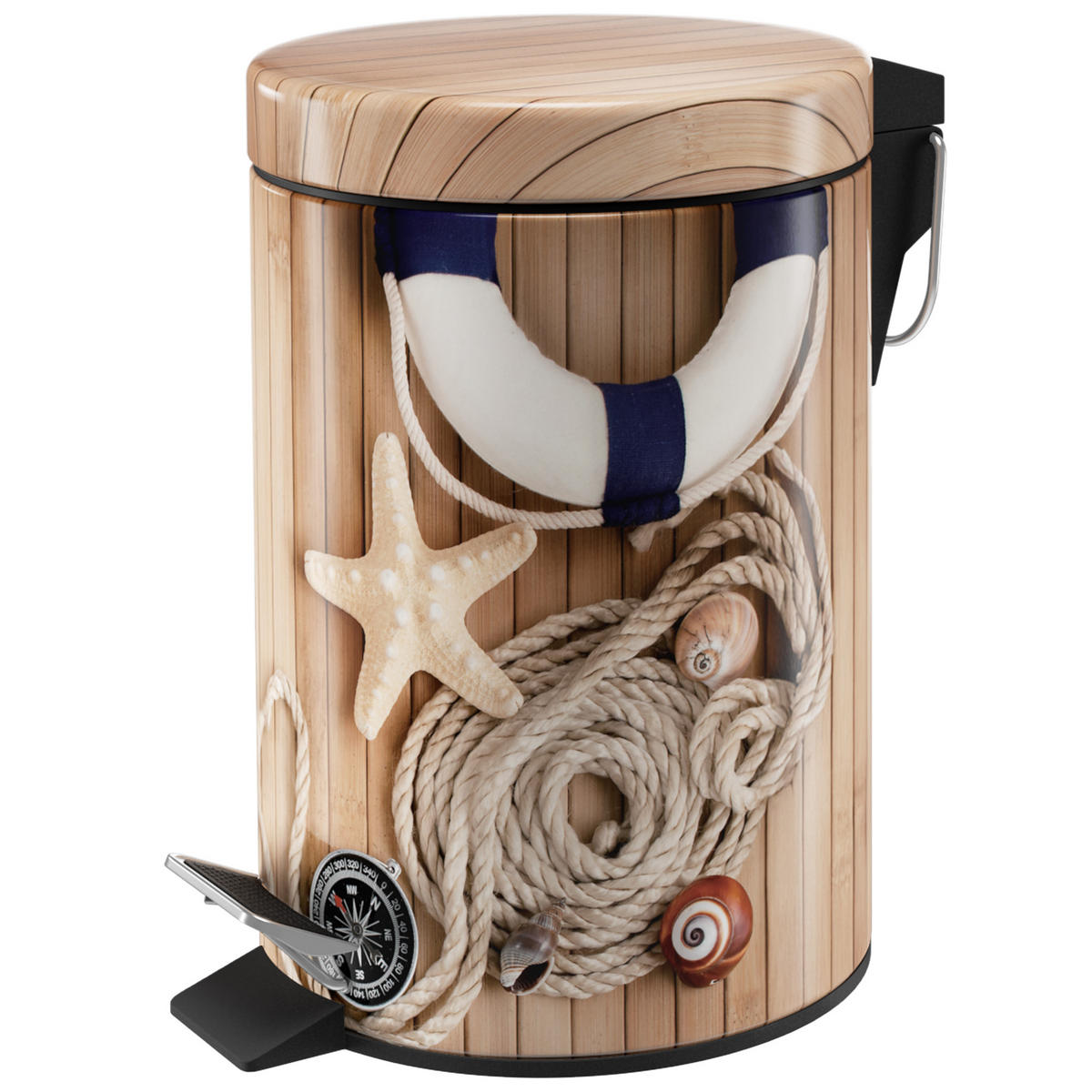 KOSMETIKEIMER Maritime - Beige/Dunkelblau, Kunststoff/Metall (17/25/25cm) - Sanilo