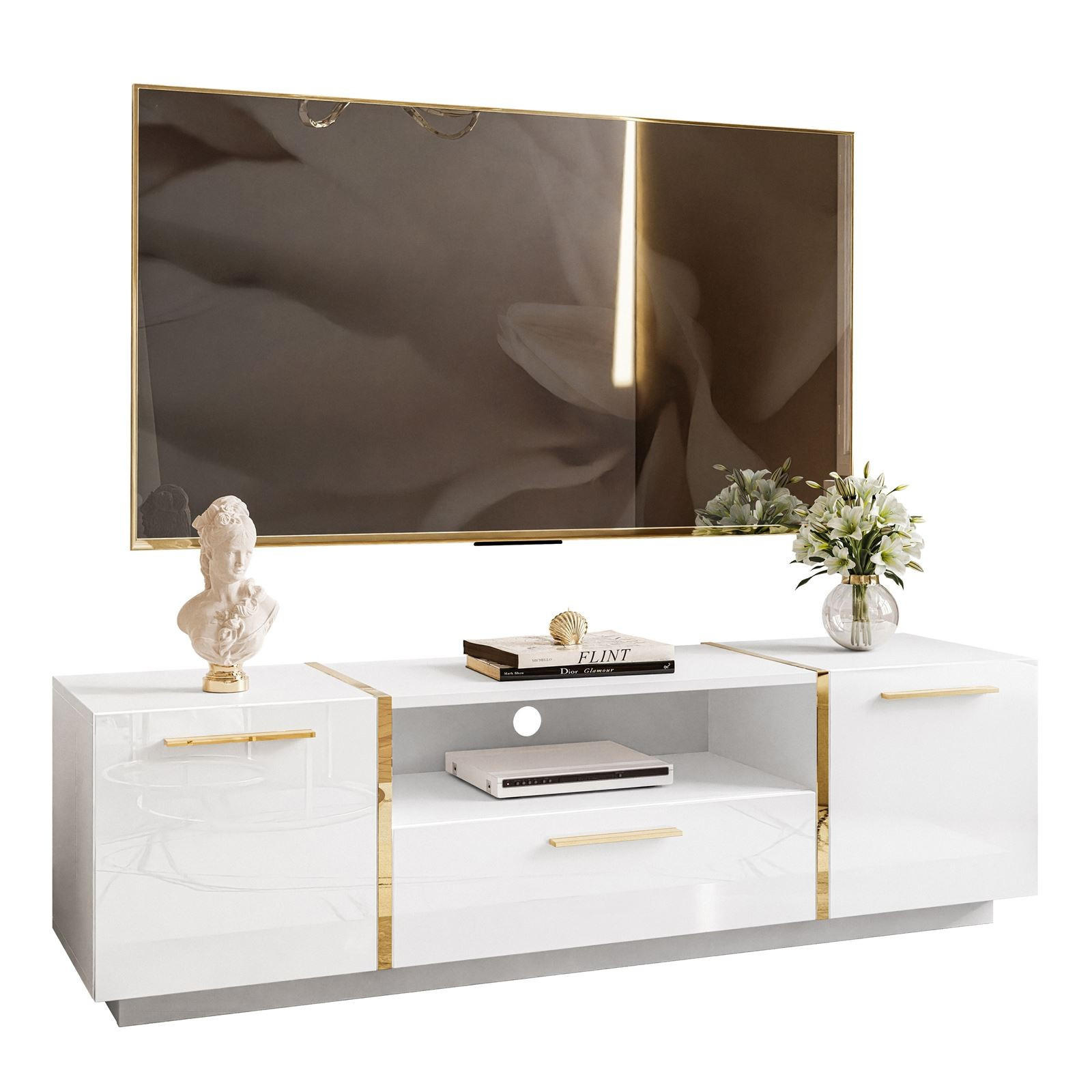 TV-ELEMENT ONYX HOCHGLANZ 158 CM - Weiß, Holzwerkstoff (158/46/41.3cm) - Lookway