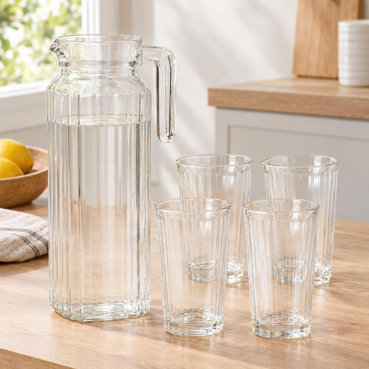 KANNE und 4 Gläsern Transparent 1,1 l 20/9/31 cm - Transparent, Glas (9/20cm) - Excellent Houseware