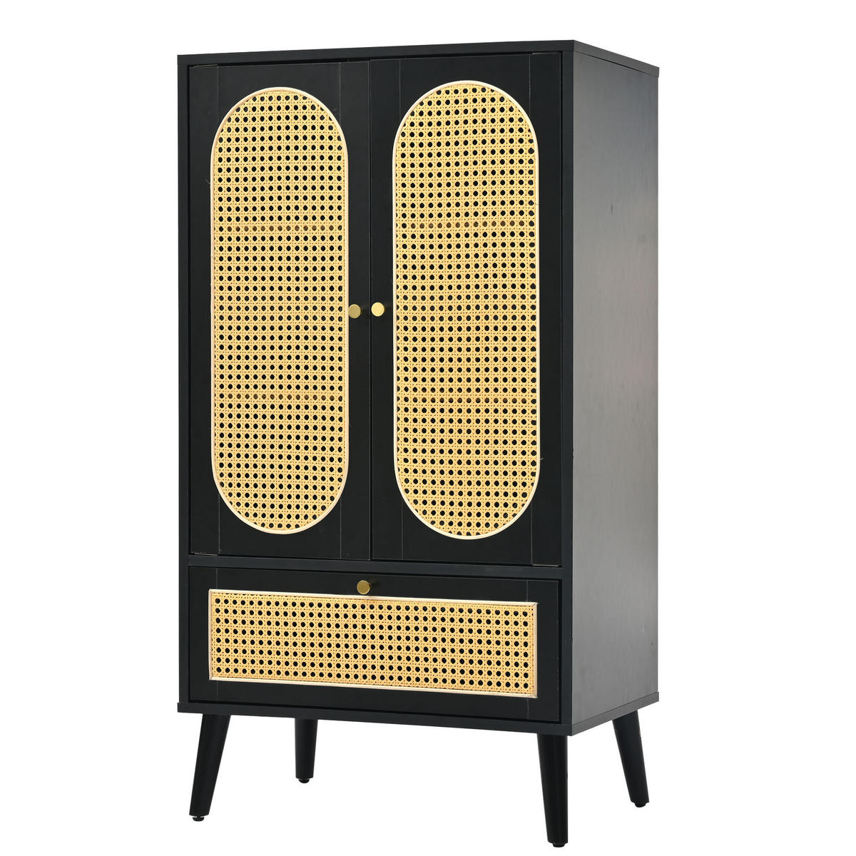 SIDEBOARD Schwarz Rattan-Design 60/40/110,5 cm - Schwarz, Holzwerkstoff (60/110.5/40cm) - PANGIVO