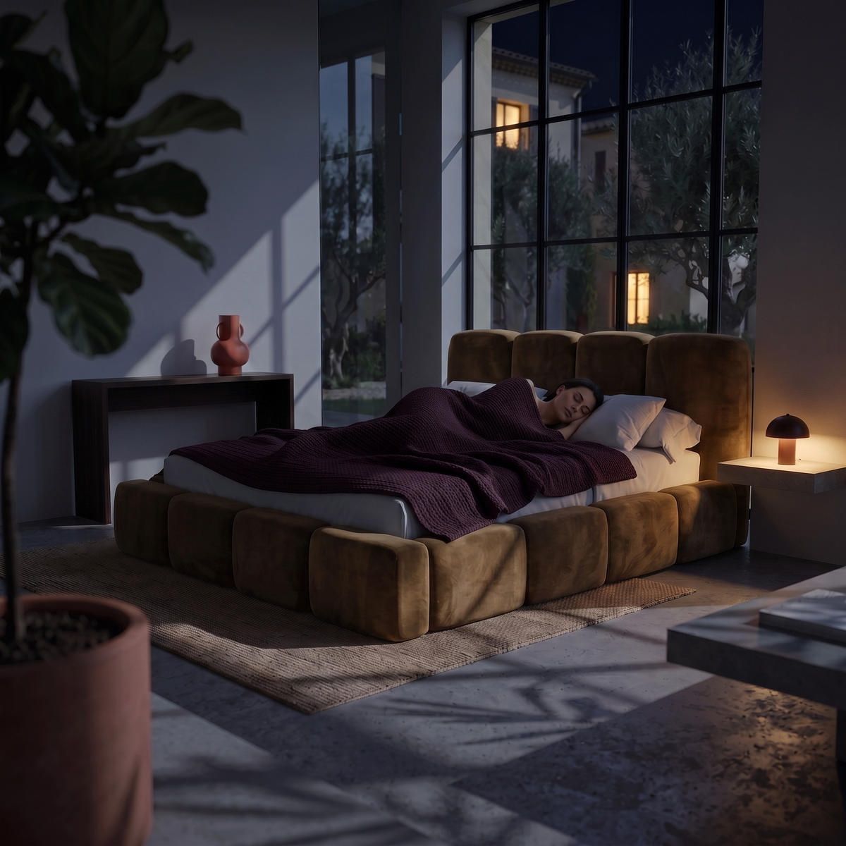 POLSTERBETT SUENO MAXI 200x200 cm in Braun, gepolstertes Kopfteil, Metalllattenrost, Bettkasten, Velour-Stoff - Naturfarben/Braun, Holz/Textil (200/200cm) - Muffo