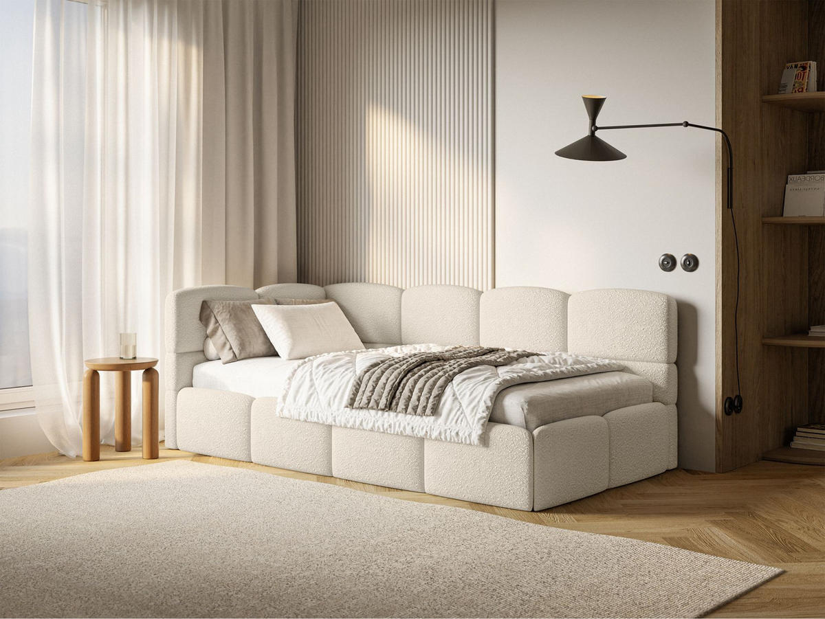 JUGENDBETT Cloudy links mit Matratze Bouclé Hellbeige - Ecru, Kunststoff/Textil (90/200cm) - Selsey