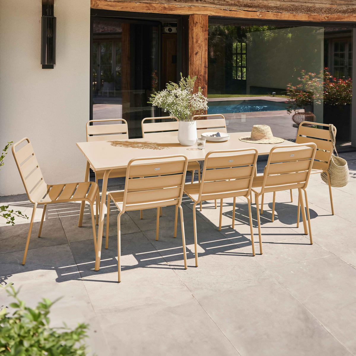 GARTENSET 9-tlg., Elfenbeinfarbe - Creme, Metall - Oviala