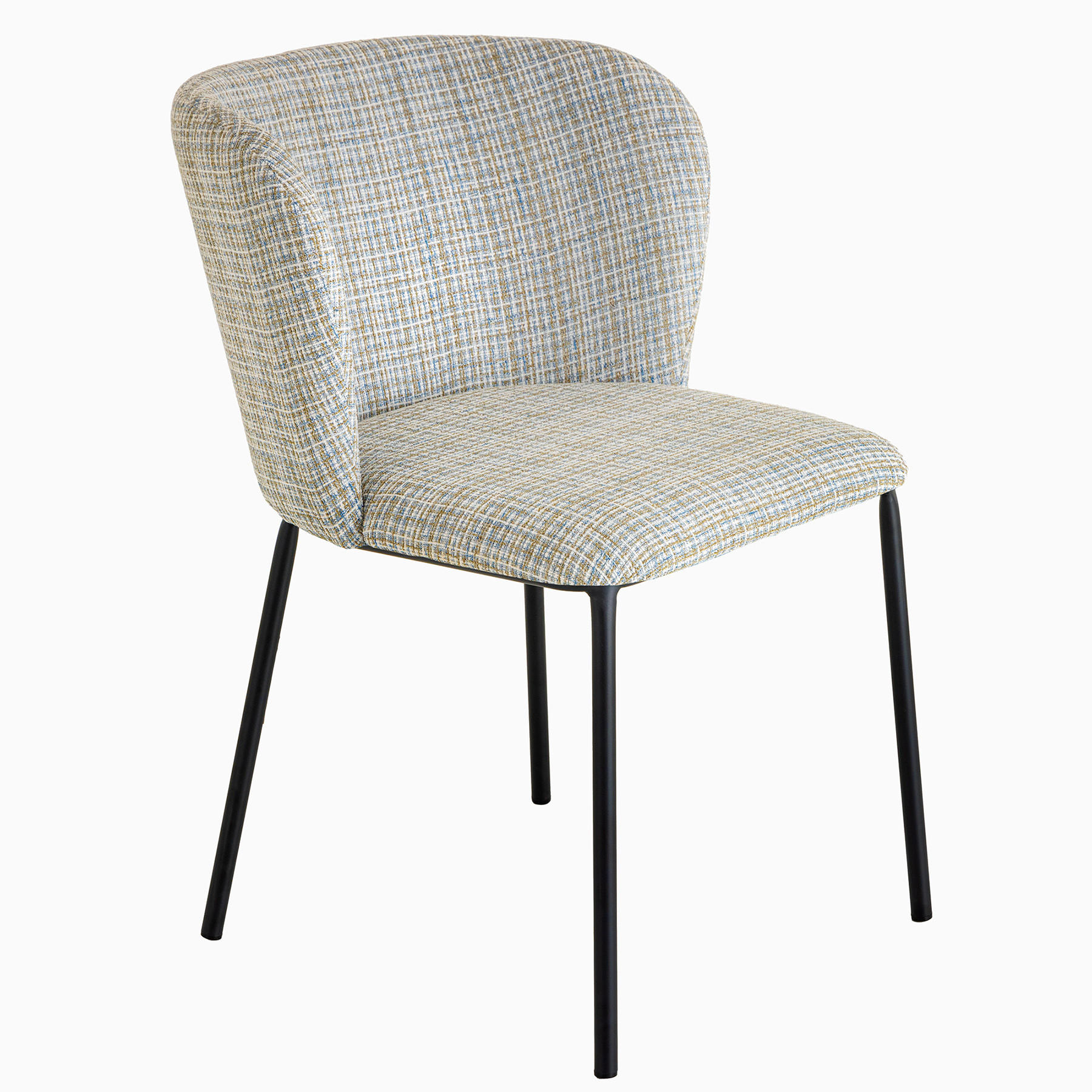 STUHL LYON Bouclé 75 cm - Blau/Schwarz, Textil/Metall (54/75/58cm) - riess-ambiente