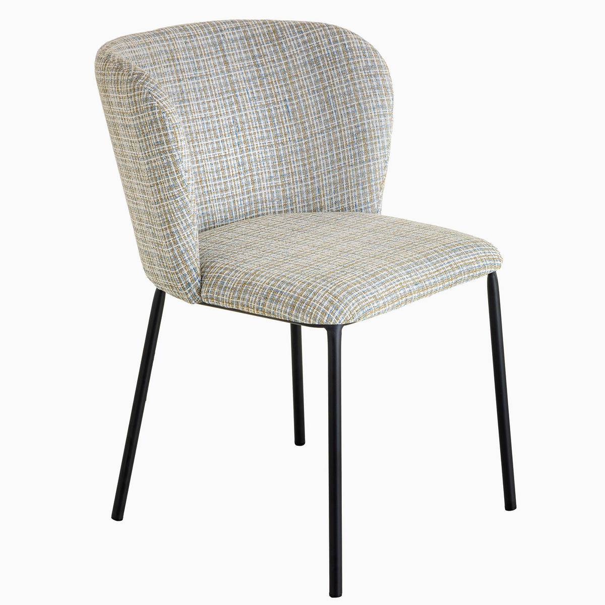 STUHL LYON Bouclé 75 cm - Blau/Schwarz, Textil/Metall (54/75/58cm) - riess-ambiente