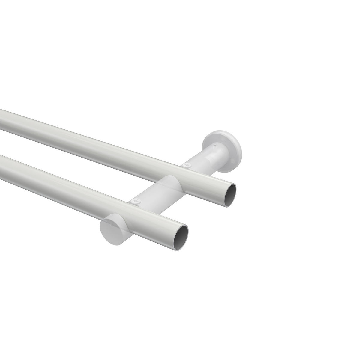 GARDINENSTANGEN-SET Platon Mavell 240 cm (geteilt in 2 x 120 cm), 2-läufig (ohne Ringe), 20 mm Ø Weiß - Chromfarben/Weiß, Metall (240cm) - INTERDECO