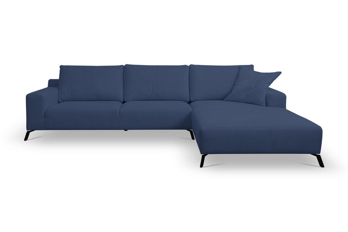 ECKSOFA Aspen in L-Form, Coach Farbe: Blau, Velourstoff, Ottomane Rechts - Blau, Textil (312/187cm) - VENASI MÖBEL