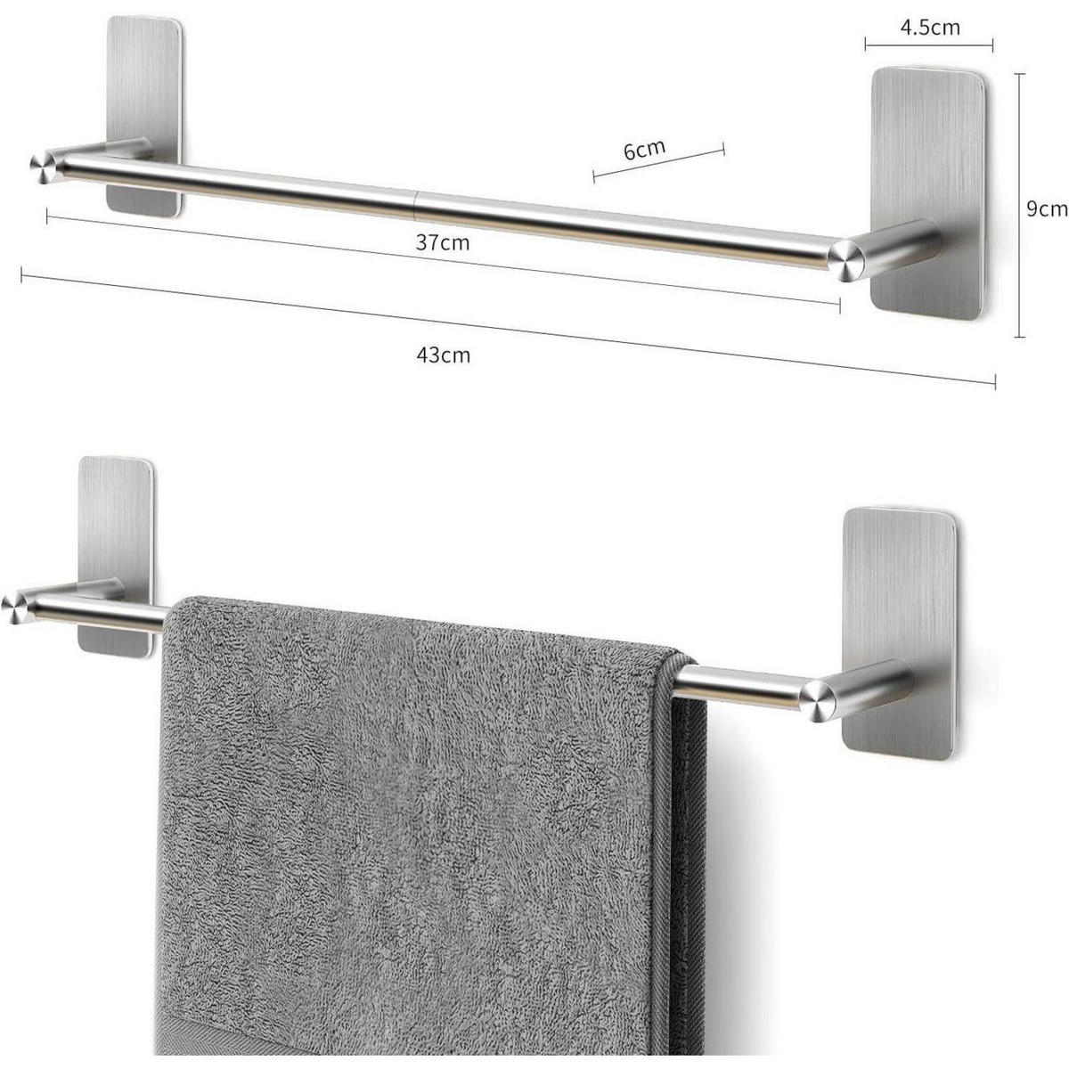 HANDTUCHHALTER Edelstahl gebürstet 40 cm ohne Bohren - Silberfarben, Metall (9/5/40cm)