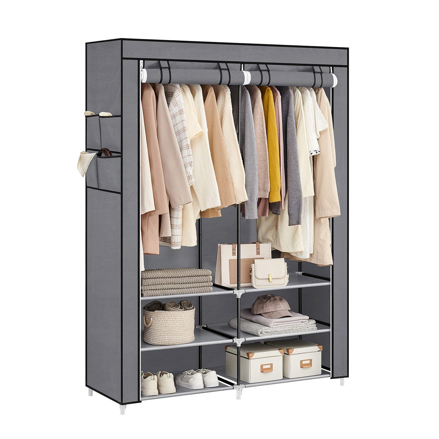 STOFFSCHRANK MONROVIA - Grau, Kunststoff (127/176/45cm) - Hansiro