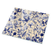GLASPLATTE 80x60 cm – Blaue Blumen - Creme, Glas (0.4/80/60cm) - ArtPrintCave