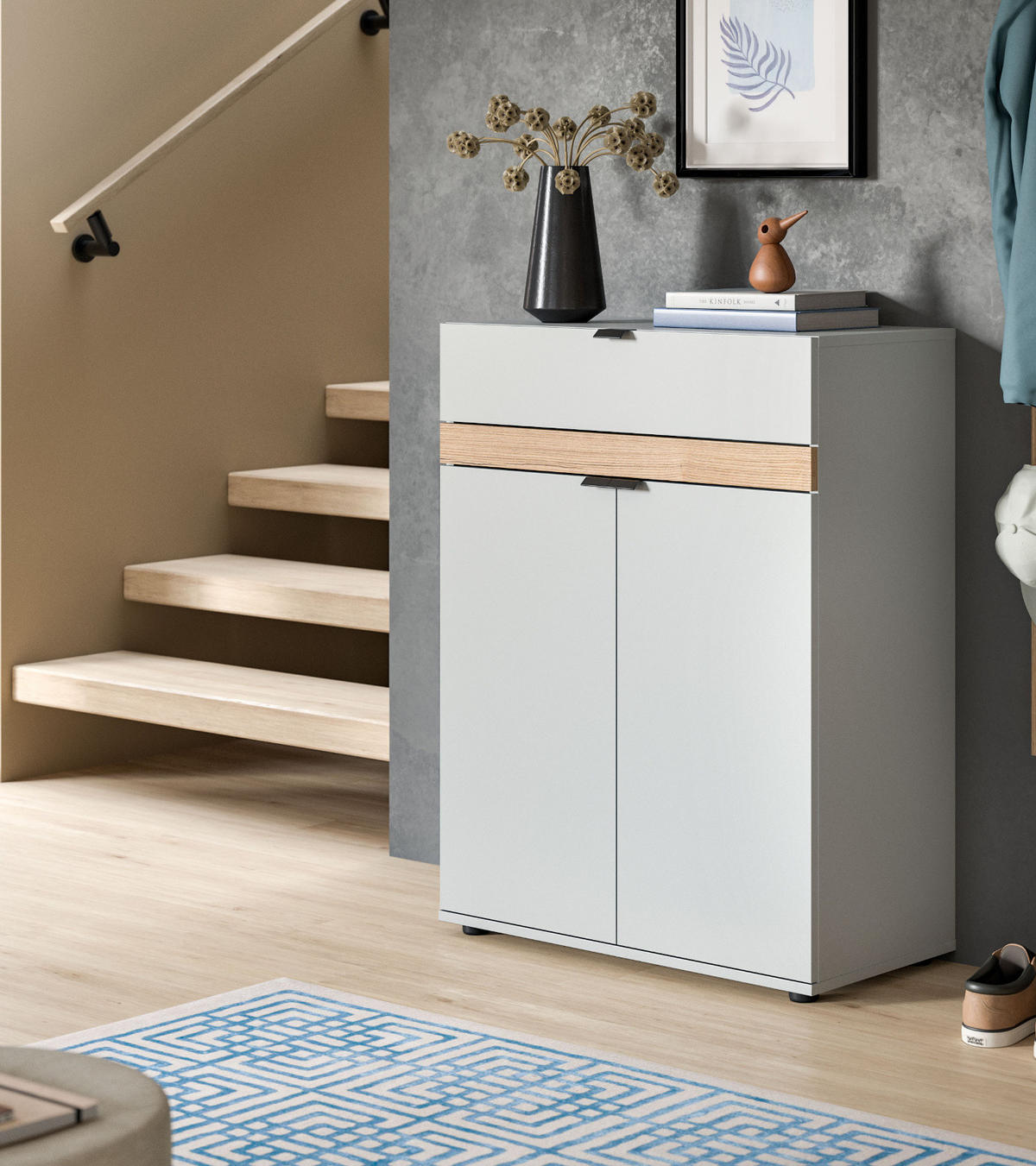 SCHUHSCHRANK grau, Evoke Eiche 75 x 98 cm, Flur Kommode mit Soft-Close - Eichefarben/Schwarz, Holzwerkstoff/Kunststoff (75/98/37cm) - Inn.Furn