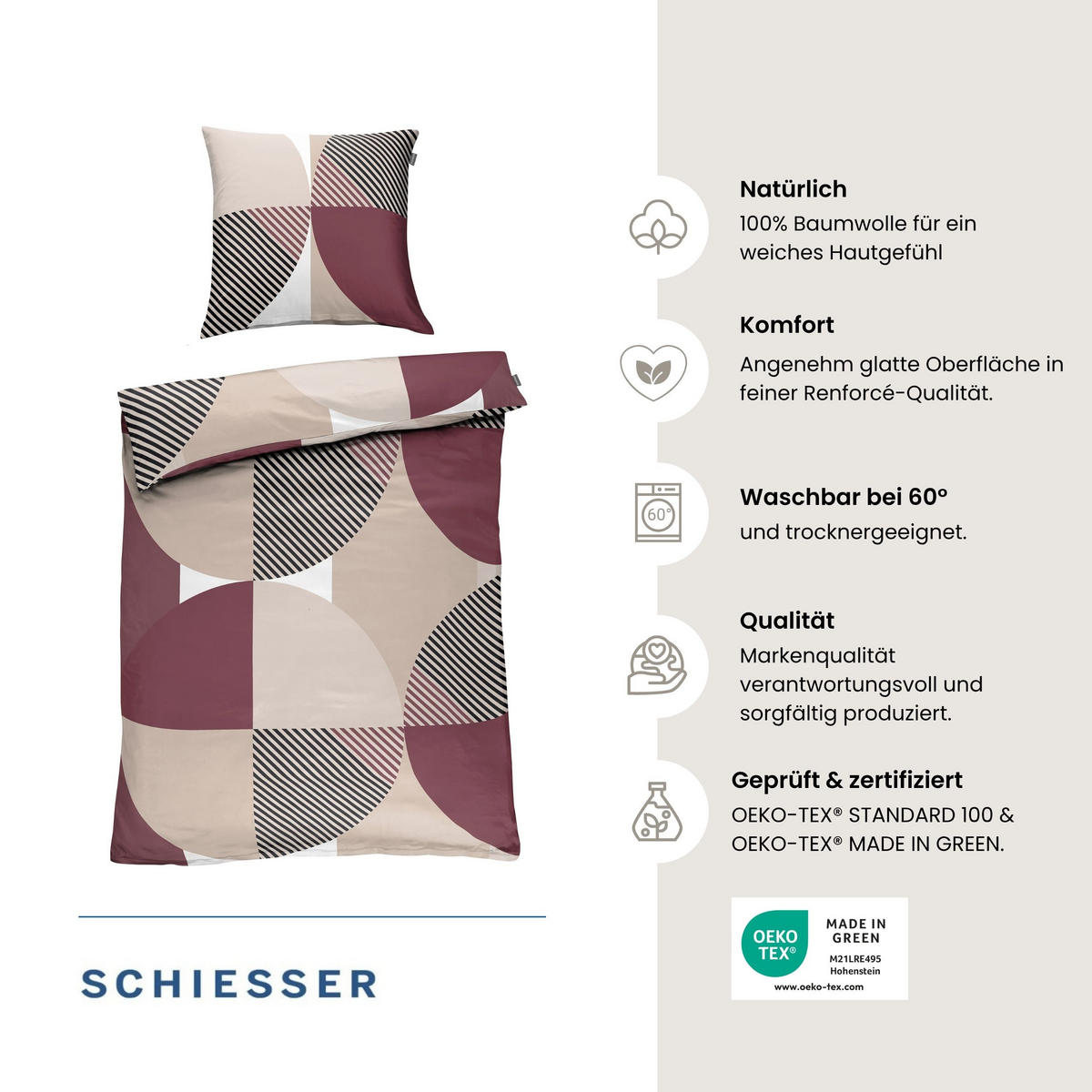 BETTWÄSCHESET Volana - Renforcé - 2-teilig - 135x200 cm - Bordeaux - Bordeaux, Textil (135/200cm) - SCHIESSER