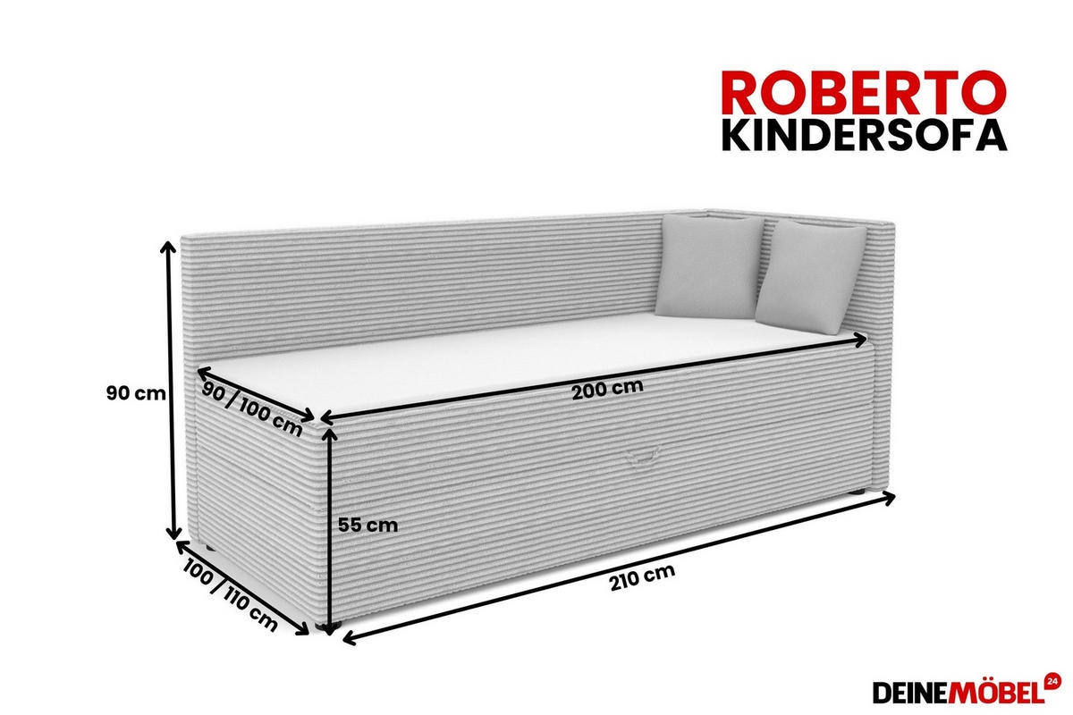 BOXBETT ROBERTO 100/200 in Cord Hellgrau H3 rechts - Hellgrau, Holz/Holzwerkstoff (100/200cm) - Deine Möbel 24