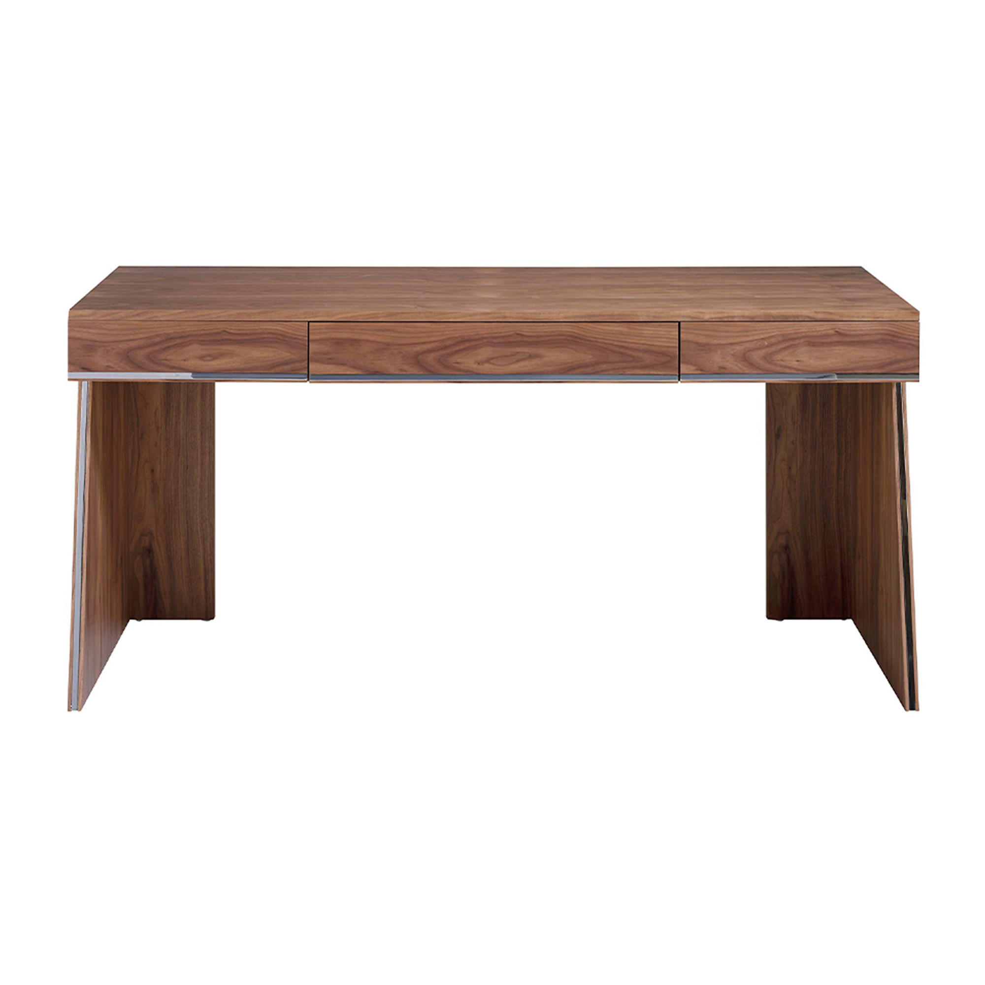 SCHREIBTISCH Walnuss Stahl 160/61/76 cm - Edelstahlfarben/Walnussfarben, Holz (61/160/76cm) - ANGEL CERDA