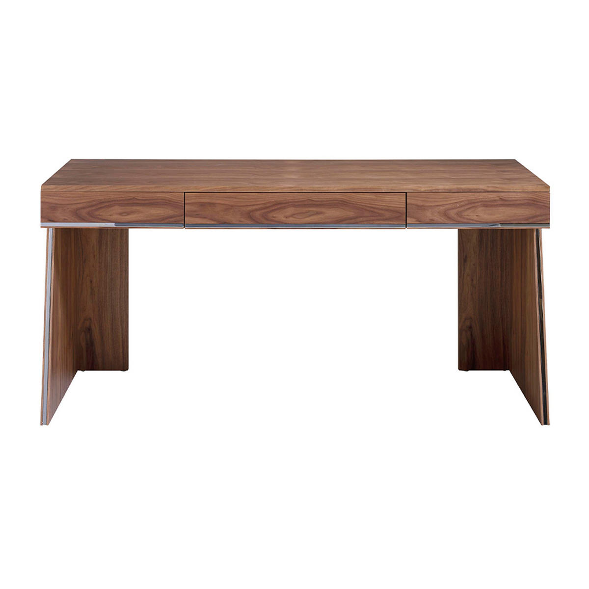 SCHREIBTISCH Walnuss Stahl 160/61/76 cm - Edelstahlfarben/Walnussfarben, Holz (61/160/76cm) - ANGEL CERDA