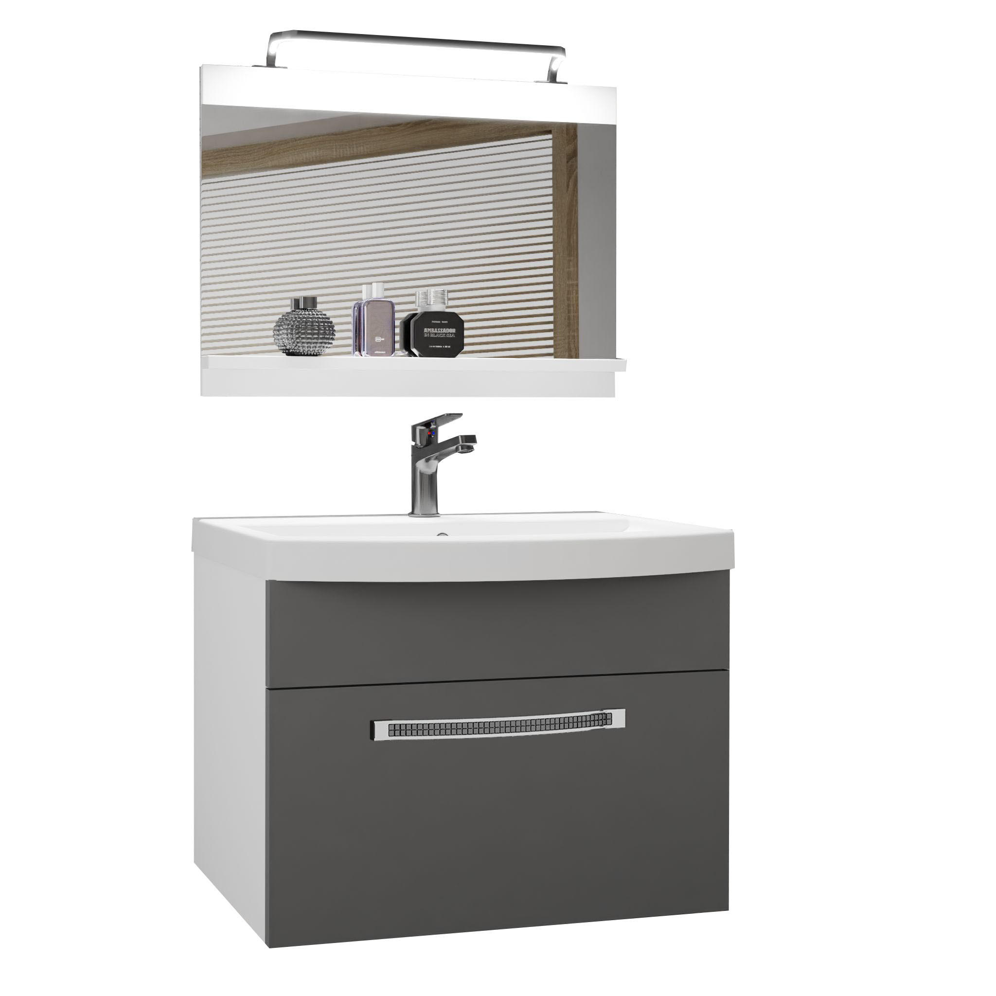 BADMÖBEL Badezimmer Grau, Matt - Grau, Holz (60/51/40cm) - B BELINI GROUP