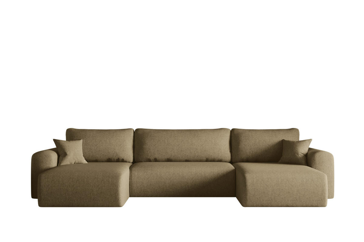 ECKSOFA Mit Schlaffunktion Und Bettkasten U-form CAPRI Verita Hellbraun - Hellbraun, Holz/Textil (145/362cm) - Kaiser Möbel