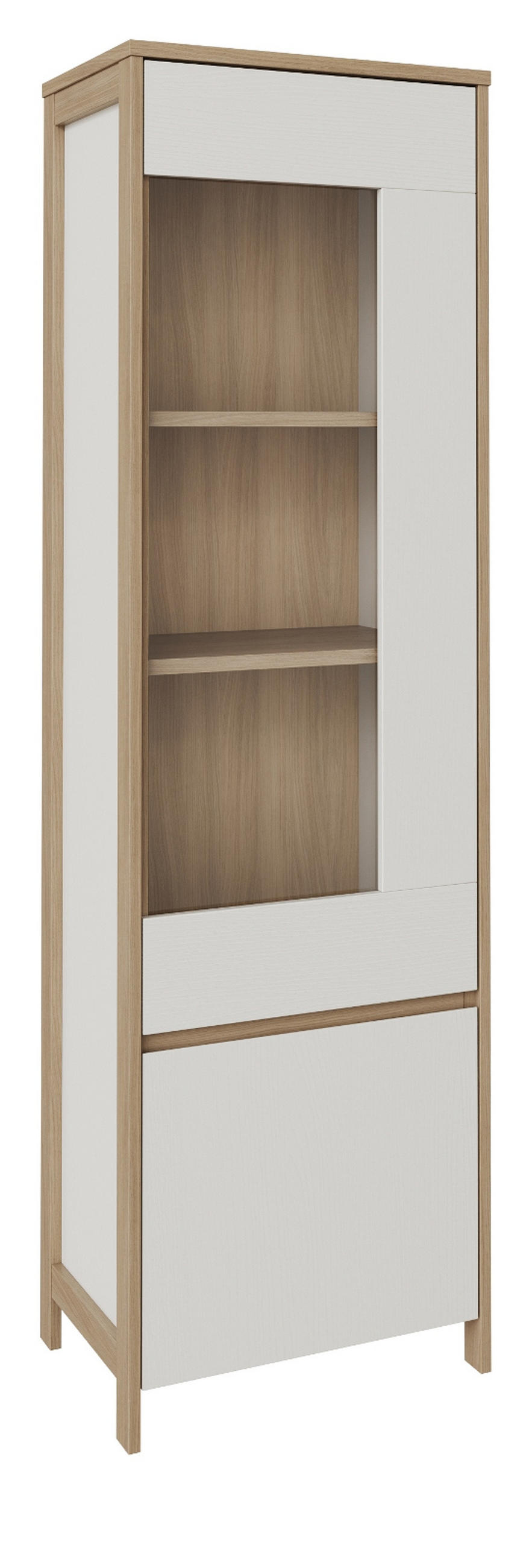 VITRINE in weiß und Eiche Vitrinenschrank skandinavisch 58 x 195 cm, Soft-Close Finnes - Eichefarben/Weiß, Glas/Holzwerkstoff (58/195/39cm) - Furn.Design