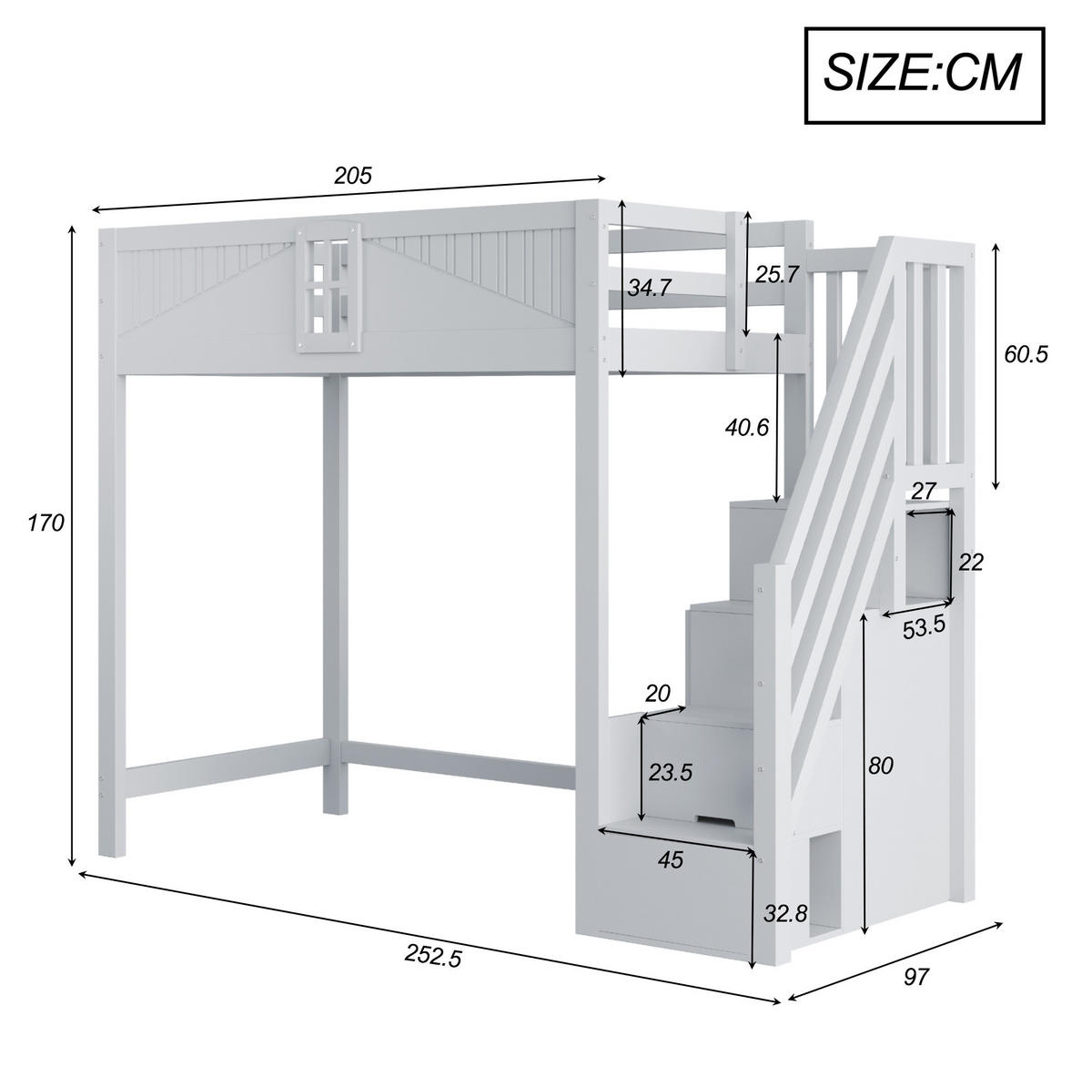 HOCHBETT 90/200 cm aus Massivholz in Grau – mit Rausfallschutz und Leiter - Grau, Holzwerkstoff (90/200cm) - BEAOK