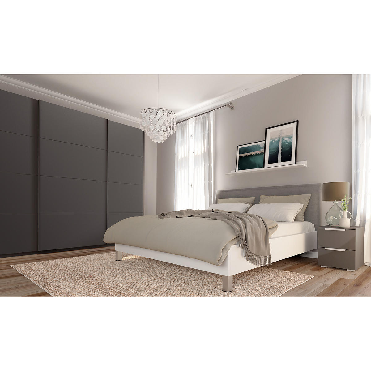 SCHWEBETÜRENSCHRANK - Graphitfarben, Holzwerkstoff (270/222/69cm) - home24