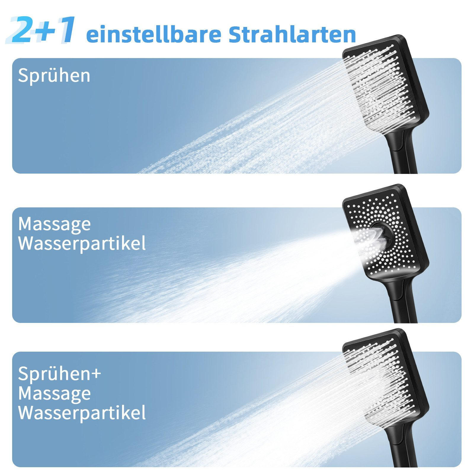 Thumbnail - Nettlife Duschkopf, Schwarz, Kunststoff, 4x27x11 cm, Badezimmer, Baden & Duschen, Duschköpfe & Duschschläuche