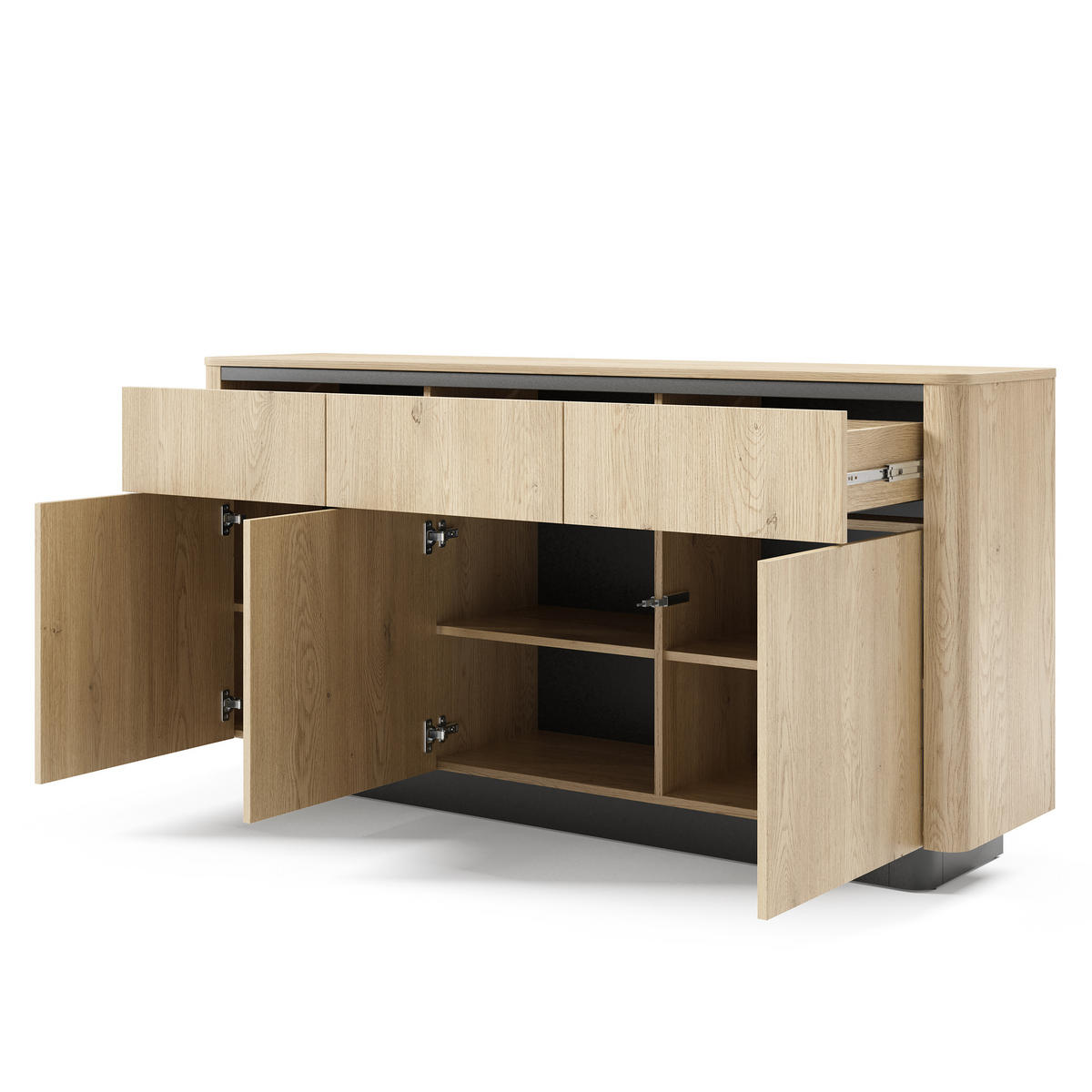 SIDEBOARD OMBRA 163,2/82,9/38,1cm mit 3 Schubladen 3 Türen Eichefarben - Eichefarben, Holzwerkstoff (163.2/82.9/38.1cm) - MASSENO