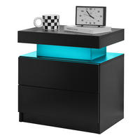 NACHTTISCH 50/53/36 cm schwarz aus Holzwerkstoff mit LED-Beleuchtung und 2 Schubladen - Schwarz, Holzwerkstoff (53/36/50cm) - OKWISH