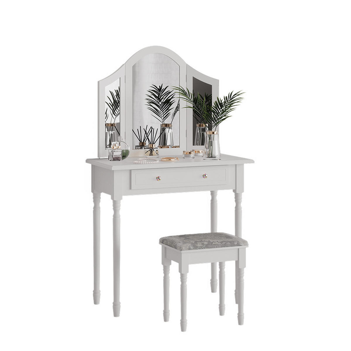 SCHMINKTISCH Kate Weiß 80 cm mit Hocker - Weiß, Holzwerkstoff (80/133.5/40cm) - Vicco