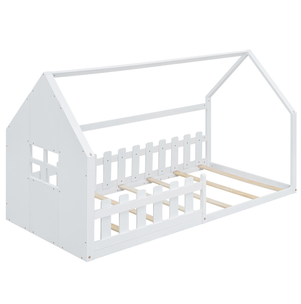 KINDERBETT 90/200 cm in Hausform mit Lattenrost aus Kiefer und MDF, Weiß - Weiß, Holzwerkstoff (90/200cm) - Redom