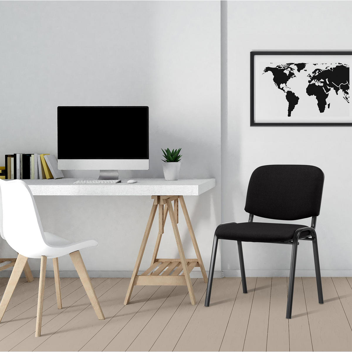 BESUCHERSTUHL Stoff schwarz - Schwarz, Textil/Metall (53/83/53cm) - CLP