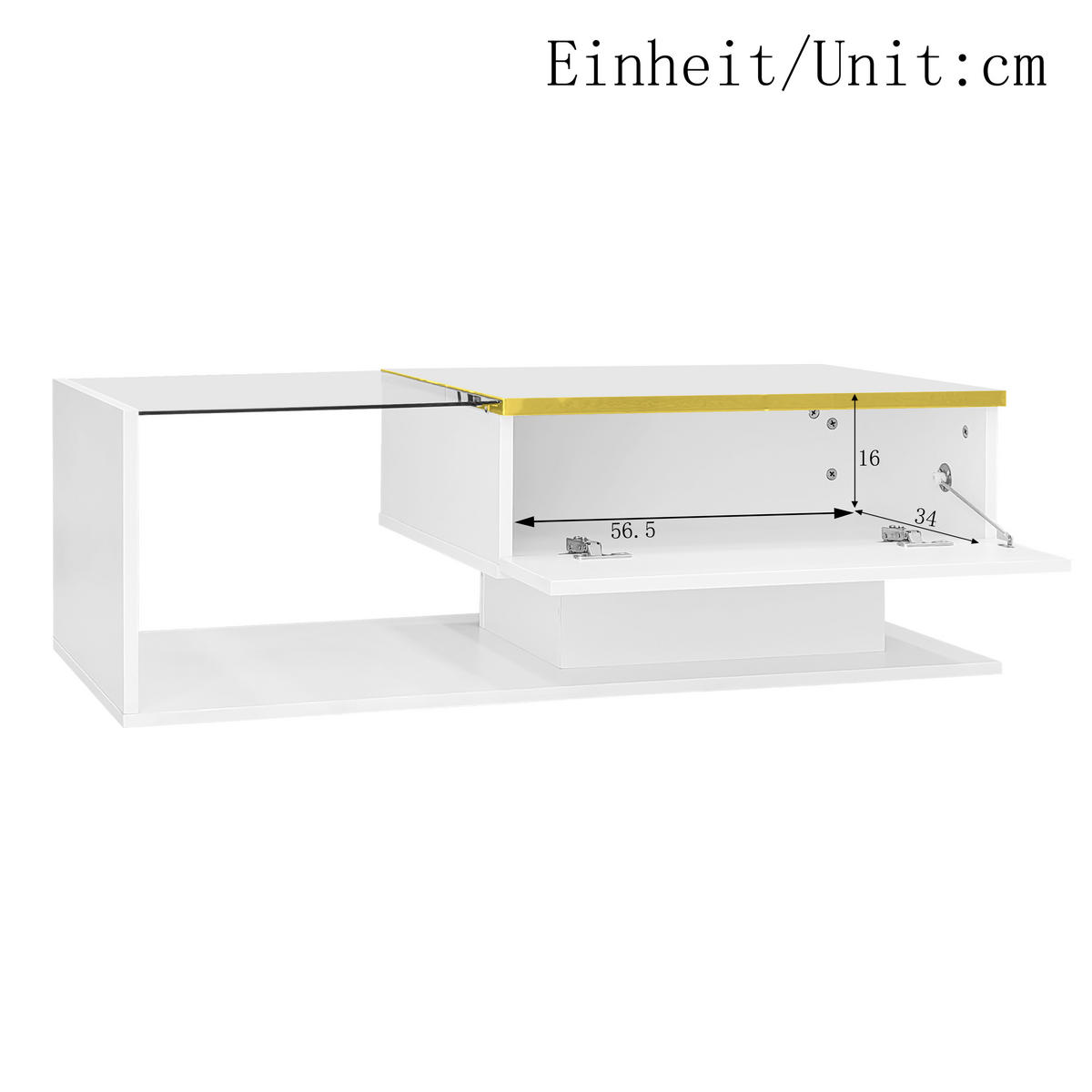 COUCHTISCH Weiß mit verstellbarer LED und Glasplatte - Weiß, Metall (100/50/32cm)