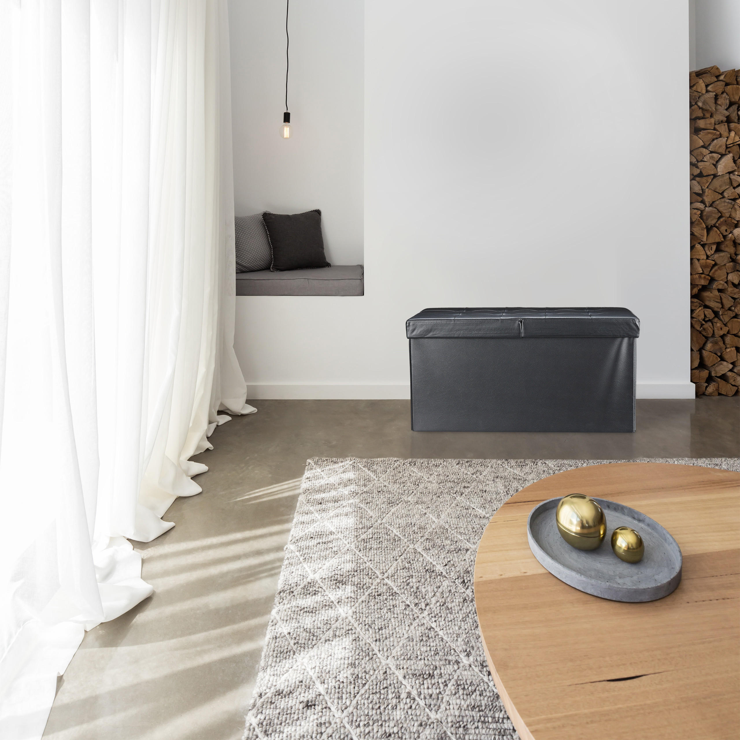 SITZBANK - Schwarz, Holzwerkstoff/Kunststoff (75/39/37cm) - Relaxdays