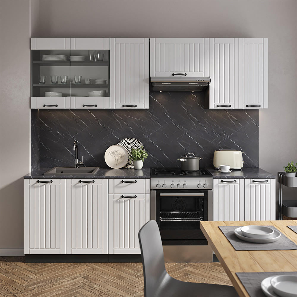 KÜCHENZEILE Fame-Line Weiß Landhaus/Anthrazit 240 cm, AP Anthrazit - Anthrazit/Creme, Holzwerkstoff (240/81.6/60cm) - Vicco