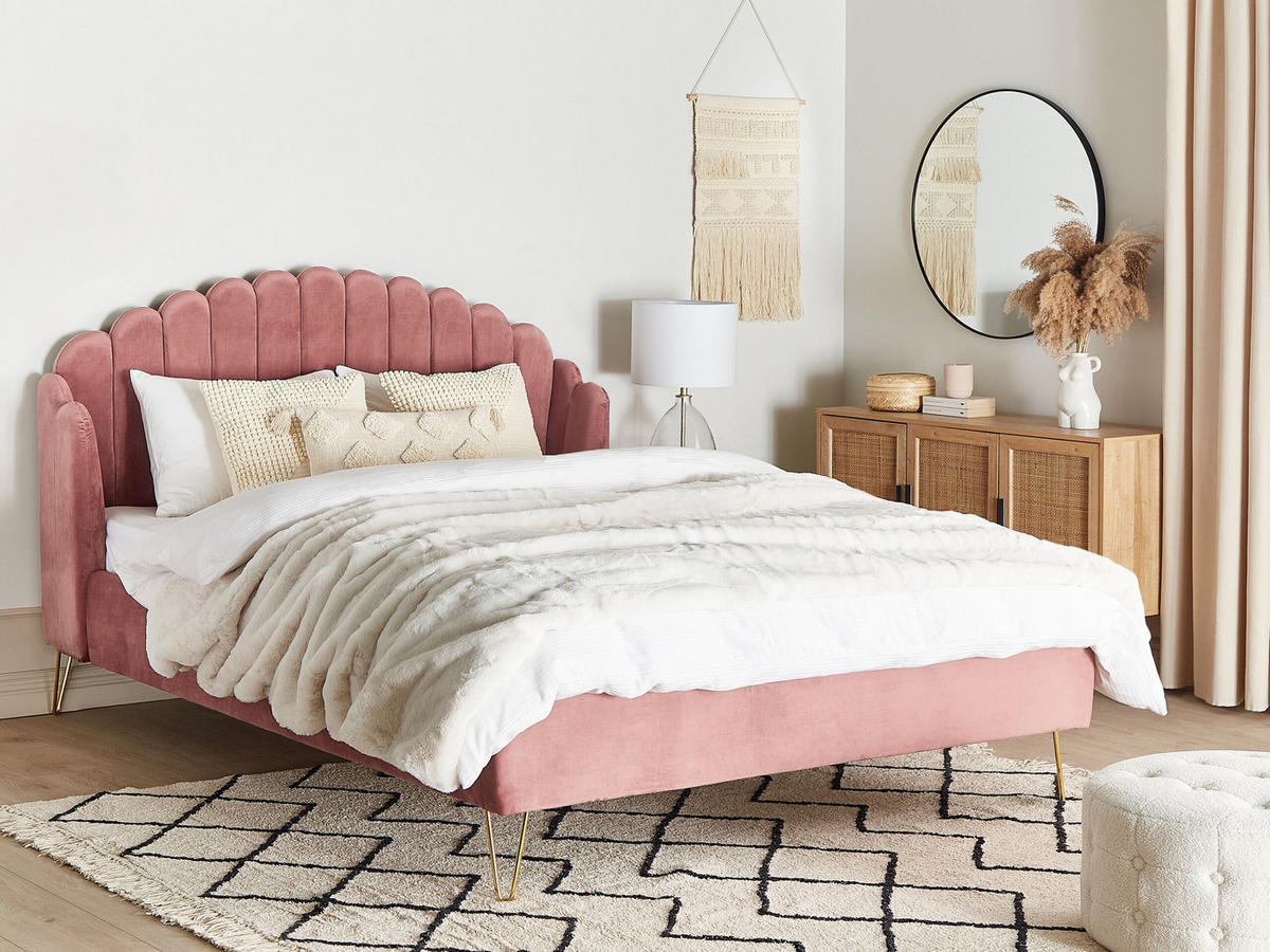 POLSTERBETT 180/200cm Rosa Ambillou - Pink, Textil (180/200cm) - Beliani