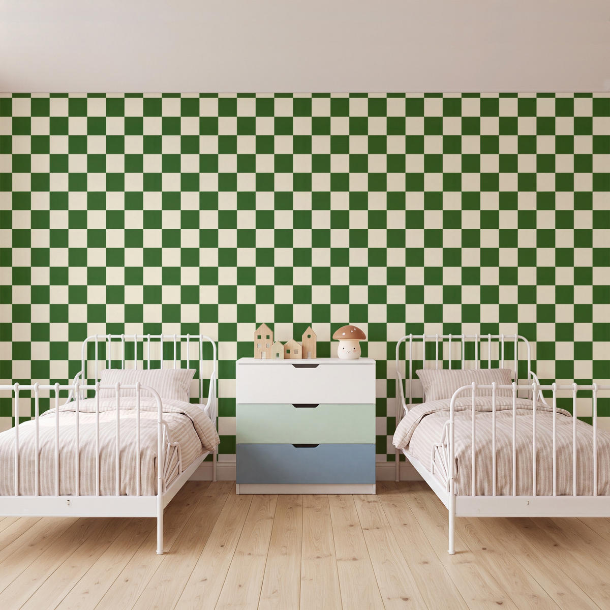KINDERTAPETE - Schachbrett - Muster - Grün - 450x260 cm - Grün, Papier (450/260cm) - OnlyWow