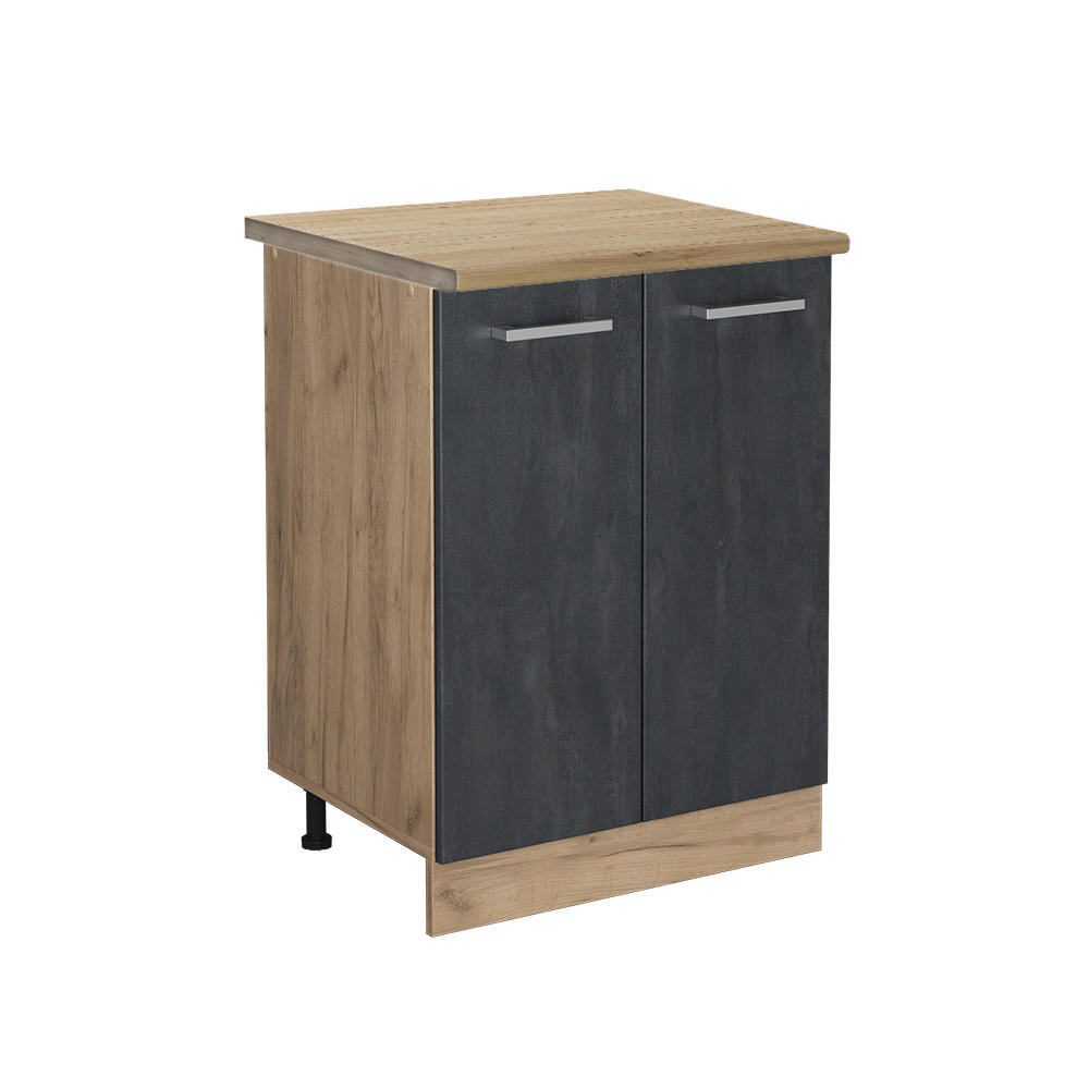 KÜCHENUNTERSCHRANK KÜCHENSCHRANK R-Line Schwarz Beton 60 cm AP Eiche - Eiche Wotan/Schwarz, Holzwerkstoff (60/81.6/60cm) - Vicco