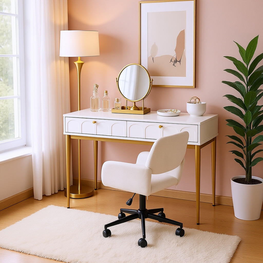 SCHREIBTISCH SET mit 2 Schubladen & Drehstuhl - Weiß, Holzwerkstoff (76.5/100/45cm) - Urban Meuble