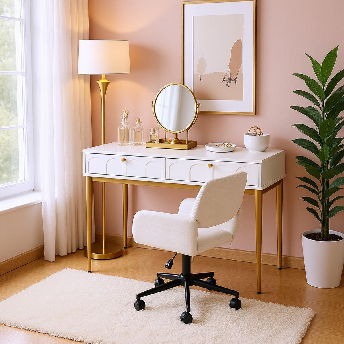 SCHREIBTISCH SET mit 2 Schubladen & Drehstuhl - Weiß, Holzwerkstoff (76.5/100/45cm) - Urban Meuble