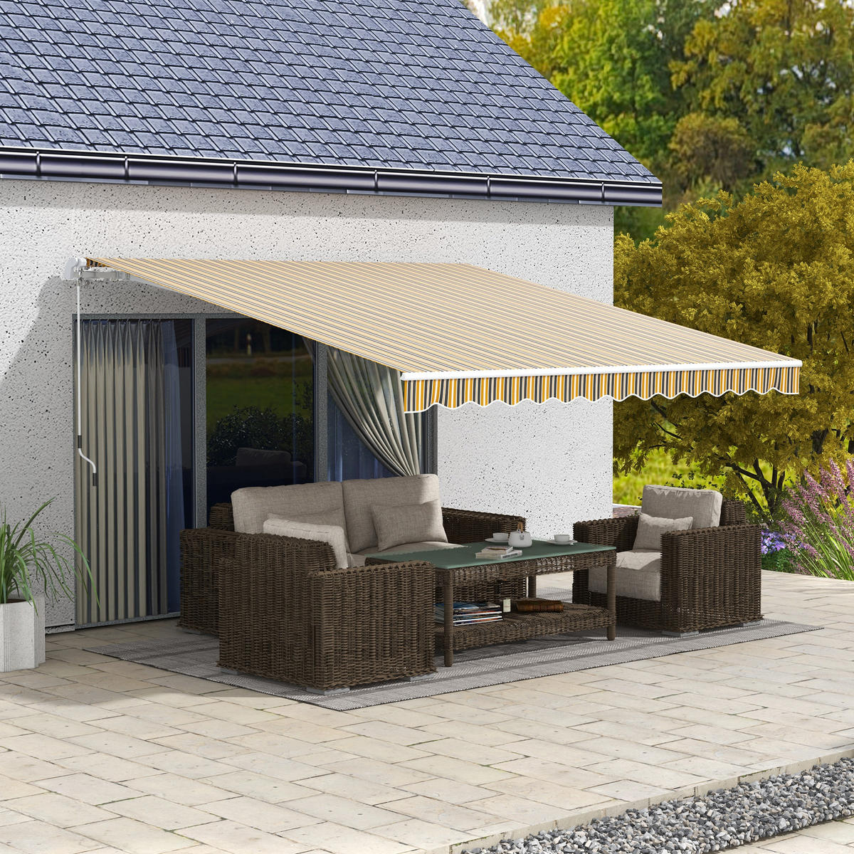 MARKISE Alu+Polyester Gelb+Grau - Gelb/Grau, Kunststoff/Metall (250/1/350cm) - Outsunny