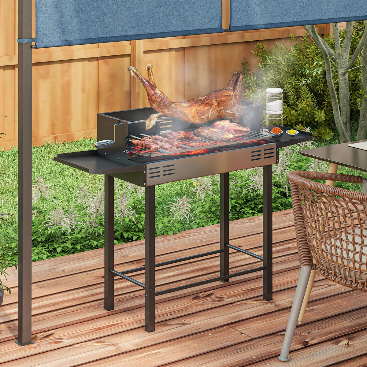 HOLZKOHLEGRILL - Schwarz, Metall (32/90/118cm) - Outsunny