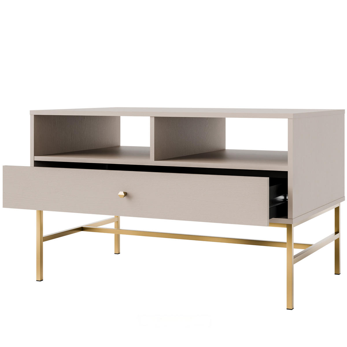 KAFFEETISCH FLOREN, Creme/Gold - Creme, Holzwerkstoff/Metall (65/100.2/62.5cm) - KONSIMO®