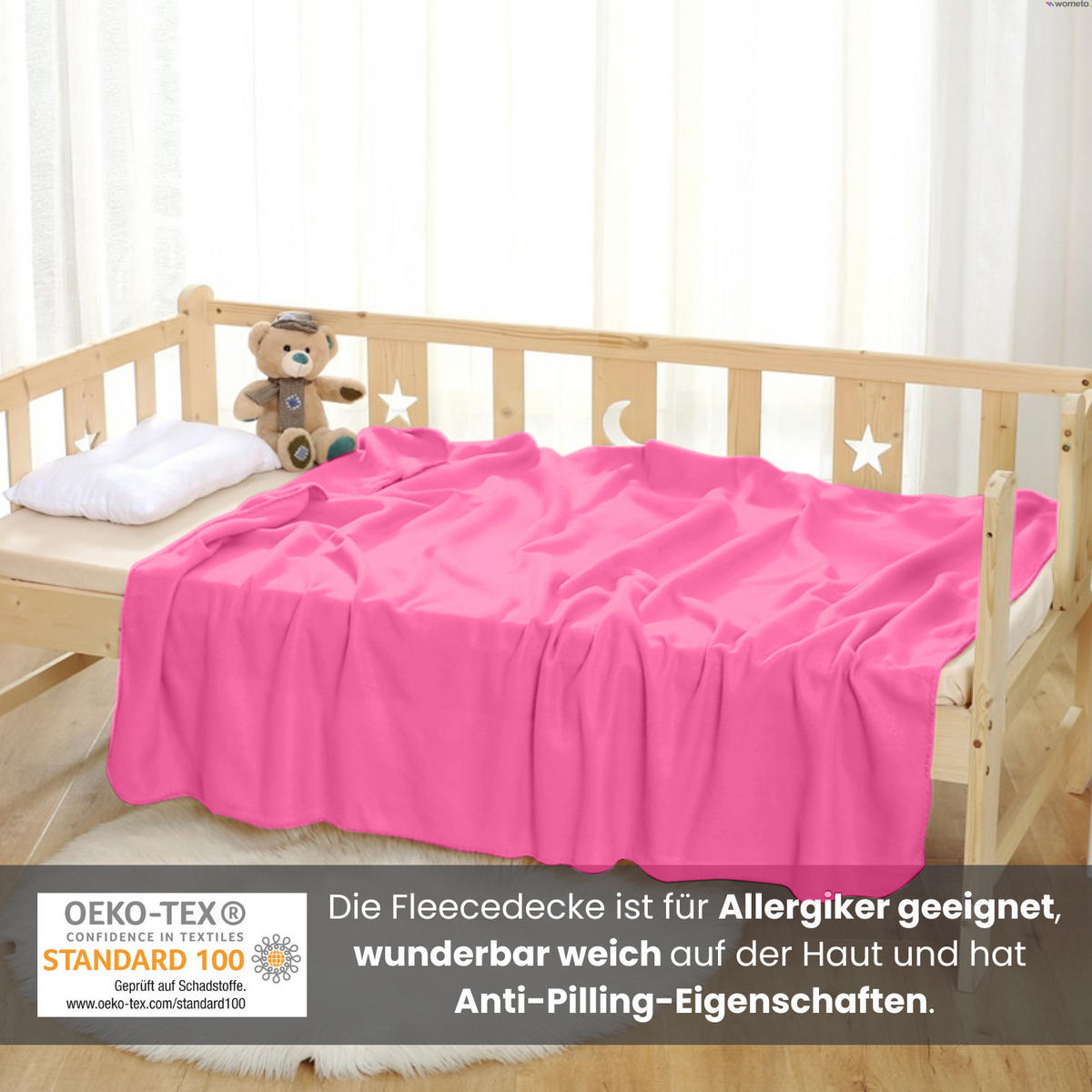 FLEECEDECKE pink 130/160 cm Kettelrand Anti-Pilling - Pink, Textil (130/160cm) - wometo