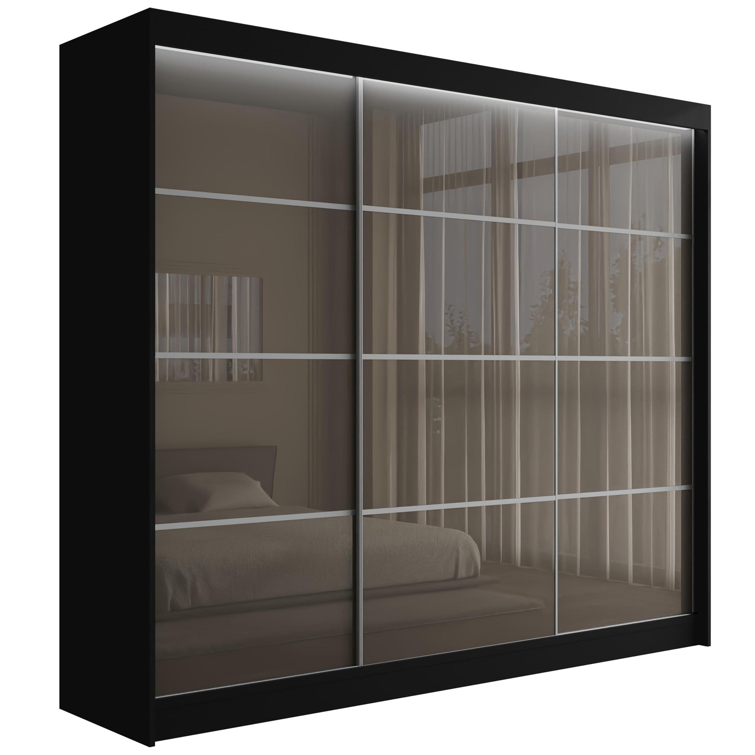 KLEIDERSCHRANK PEKA III mit LED - 250 cm - Schwarz|Grau - Schwarz/Grau, Holzwerkstoff (250/215/61cm) - ALTDECOR