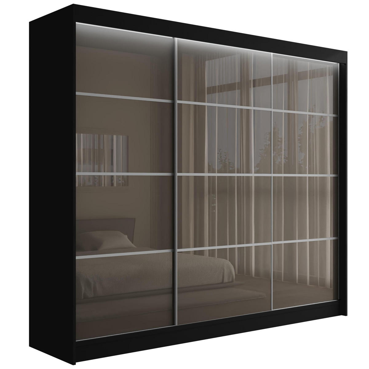 KLEIDERSCHRANK PEKA III mit LED - 250 cm - Schwarz|Grau - Schwarz/Grau, Holzwerkstoff (250/215/61cm) - ALTDECOR